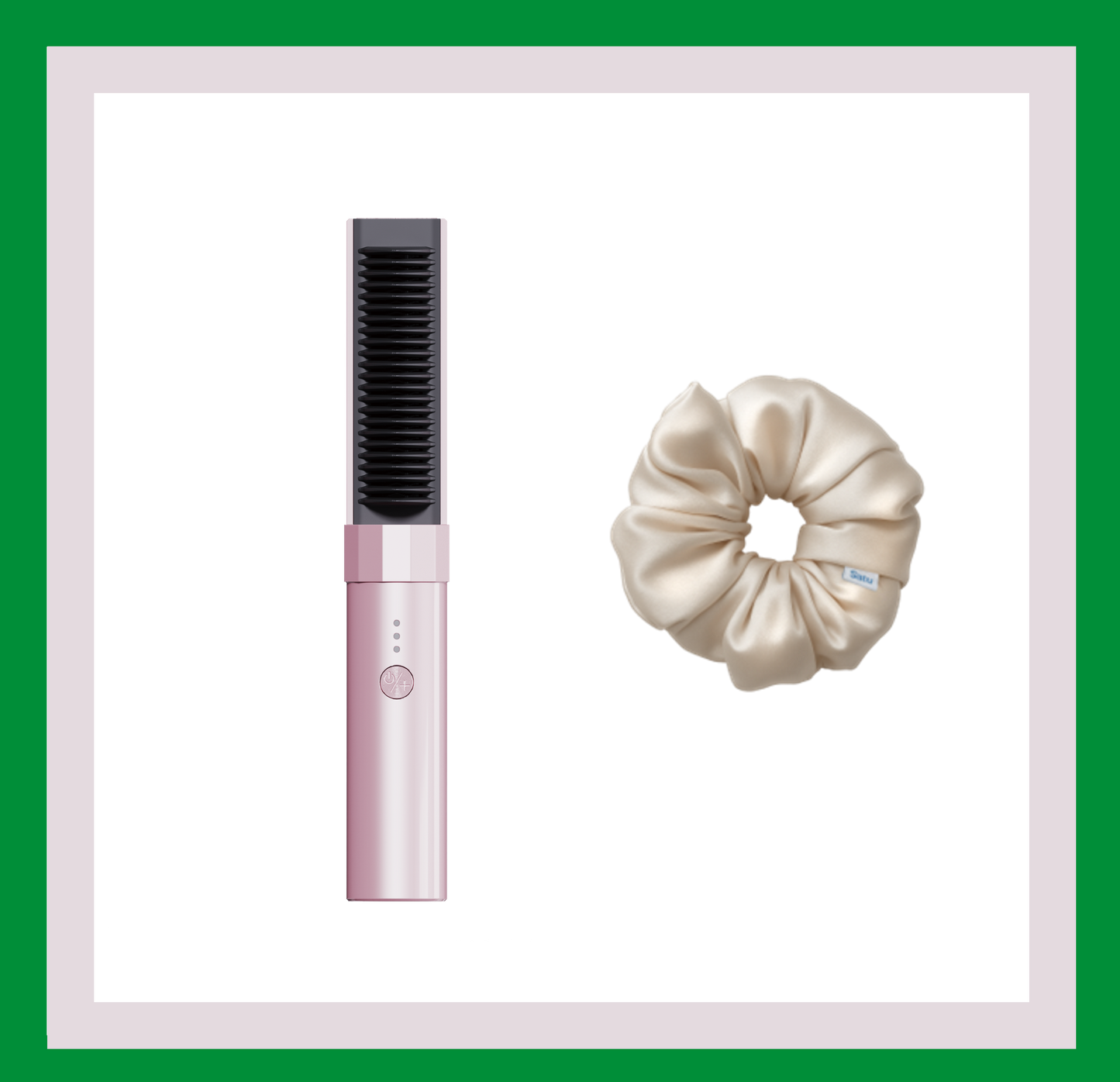 SATU HAIR MINI 直髮梳&SATU Cinderella 100% 真丝发圈 奶白