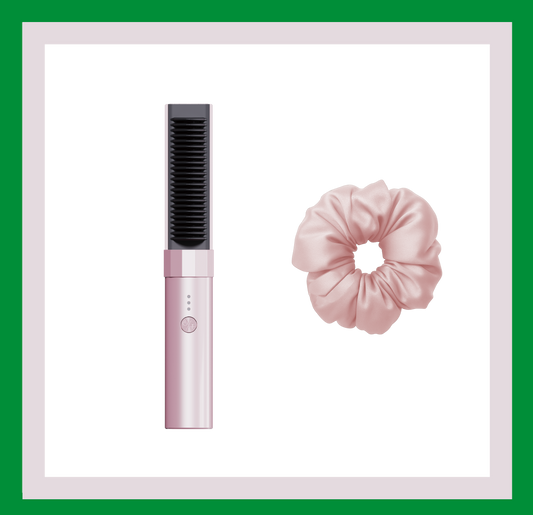 SATU HAIR MINI 直髮梳&SATU Strawberry Puff 100%真丝发圈 草莓粉