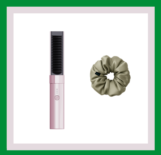 SATU HAIR MINI 直髮梳&SATU Classic 100% 真丝发圈 墨绿