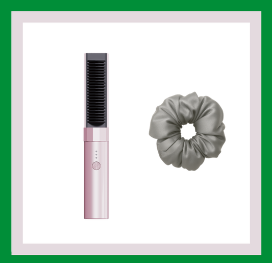 SATU HAIR MINI 直髮梳&SATU Strawberry Puff 100%真丝发圈 芝麻灰