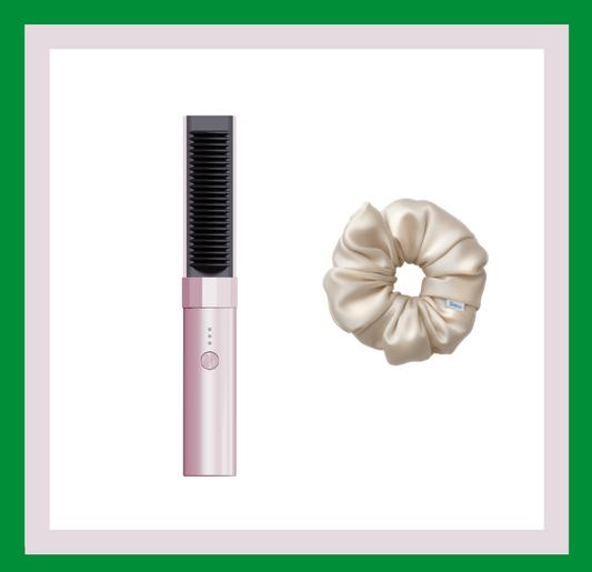 SATU HAIR MINI 直髮梳&SATU Cinderella 100% 真丝发圈 奶白